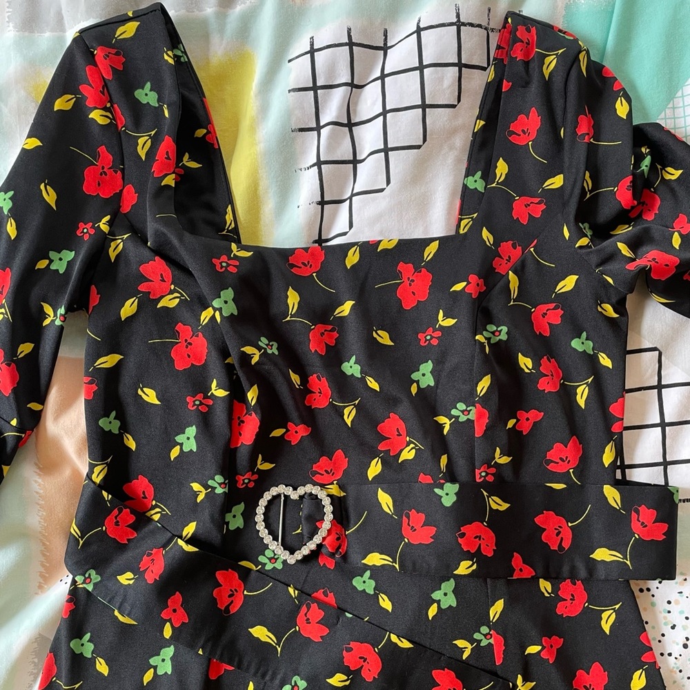 Asos size 8 floral mini dress with heart belt